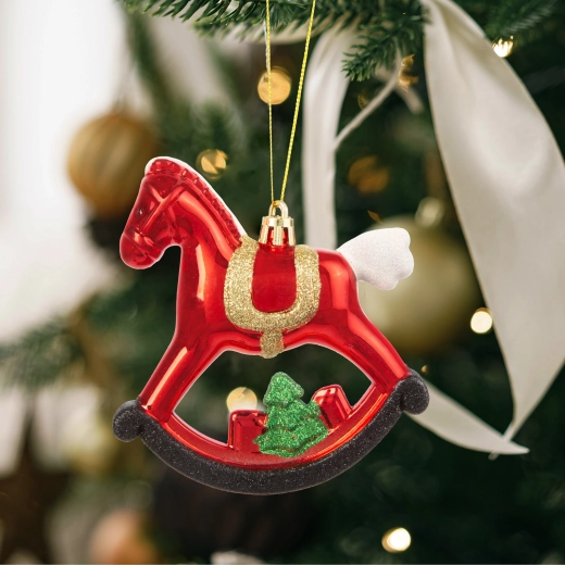 Décoration de Noël scintillante en forme de cheval à bascule