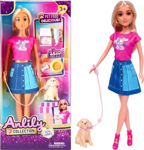 Poupée avec petit chien en laisse