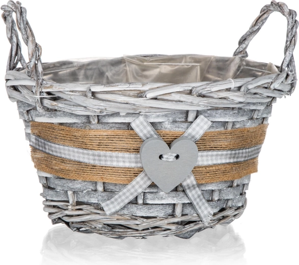 Panier rond en osier avec poignées GRIS 19 × 11 cm