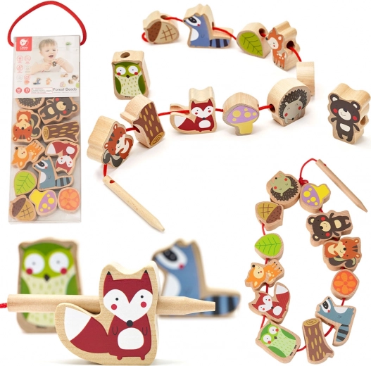 Jeu d’enfilage en bois – animaux de la forêt, 13 pièces – Classic World