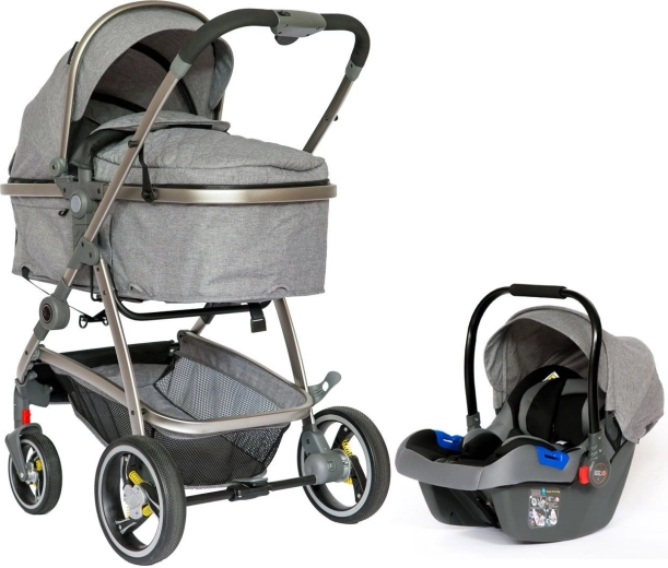 Bauerkraft poussette multifonction 2-en-1 avec nacelle et siège auto, grise
