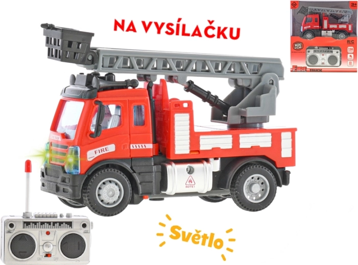Camion de pompiers RC avec échelle 1:64 avec télécommande et lumières