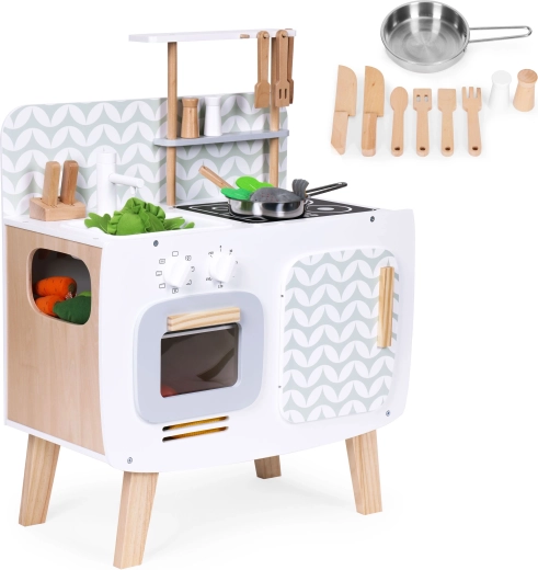 Cuisine rétro en bois pour enfants avec four, brûleurs et évier ECOTOYS