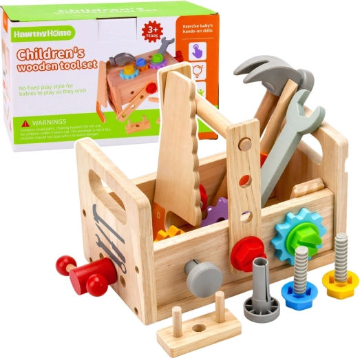 Coffret à outils en bois pour enfants avec engrenages