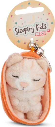 Porte-clés NICI chaton endormi dans un étui orange 12 cm