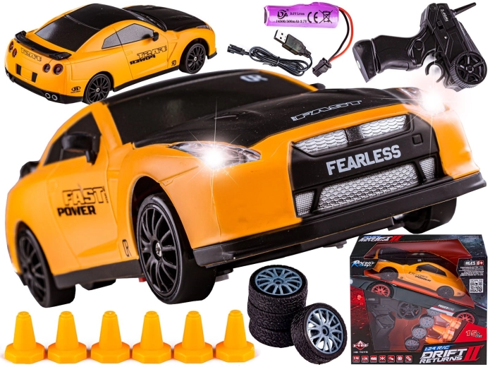 Voiture RC drift 1:24 2,4 GHz 4WD jaune - 1 pièce