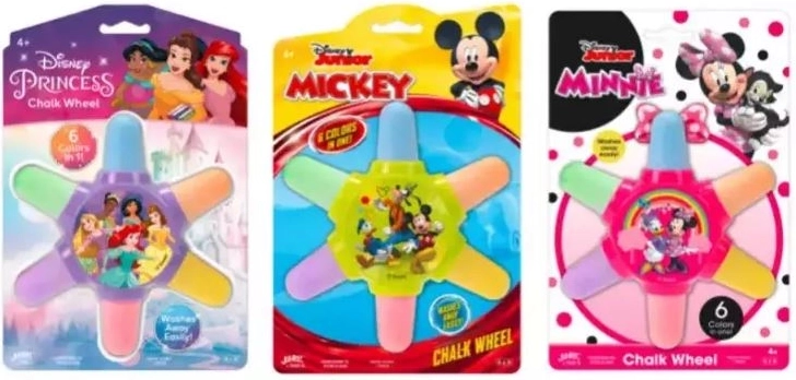 Craies de trottoir Disney sur anneau avec motif Minnie, Mickey ou Princesses Disney - 1 pièce