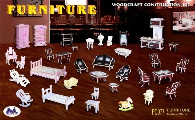 Puzzle 3D en bois mini meubles – kit de construction coloré