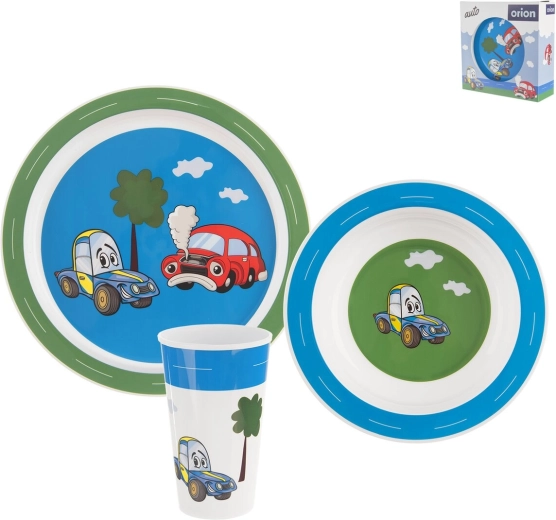 Set de vaisselle enfant avec motif voiture – 3 pièces