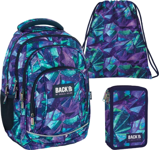 Set scolaire BackUP Crystal 3-en-1 – sac à dos, trousse équipée et sac