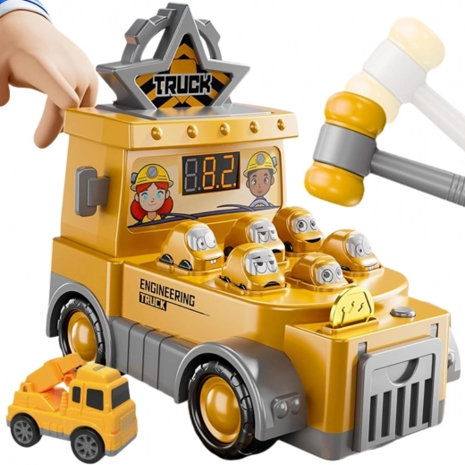 WOOPIE camion de chantier 2-en-1 tape-la-taupe avec marteau souple et petite voiture roulante