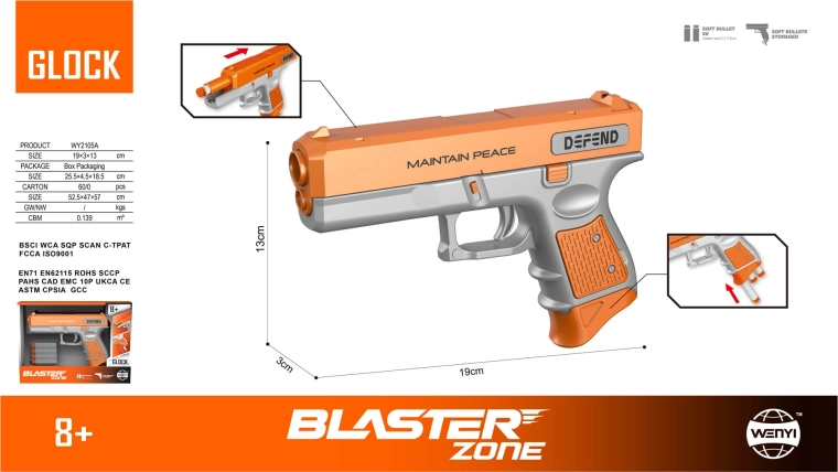 Pistolet pour enfants DEFEND à fléchettes en mousse, orange