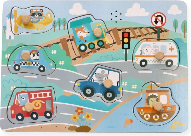 Puzzle sonore en bois AdamToys – moyens de transport