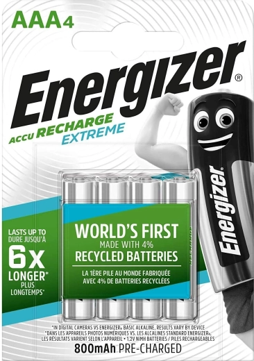 Piles rechargeables Energizer Extreme AAA 800 mAh - 4 pièces
