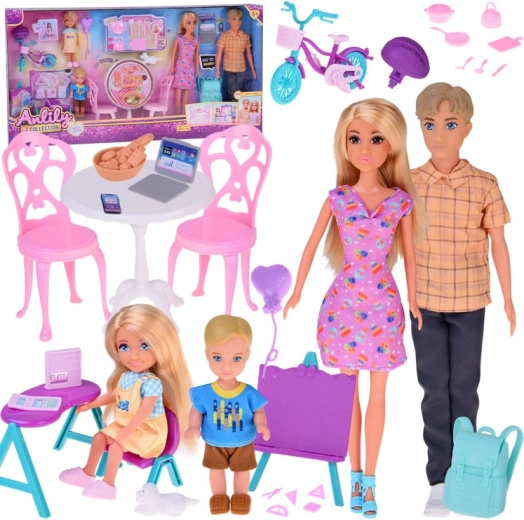 Ensemble familial de poupées avec parents, enfants et accessoires
