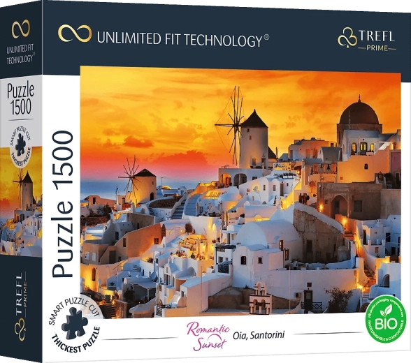 Puzzle TREFL UFT coucher de soleil romantique : Oia, Santorin 1500 pièces