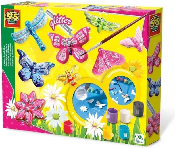 SES kit créatif de moulages en plâtre avec paillettes – papillons et libellules