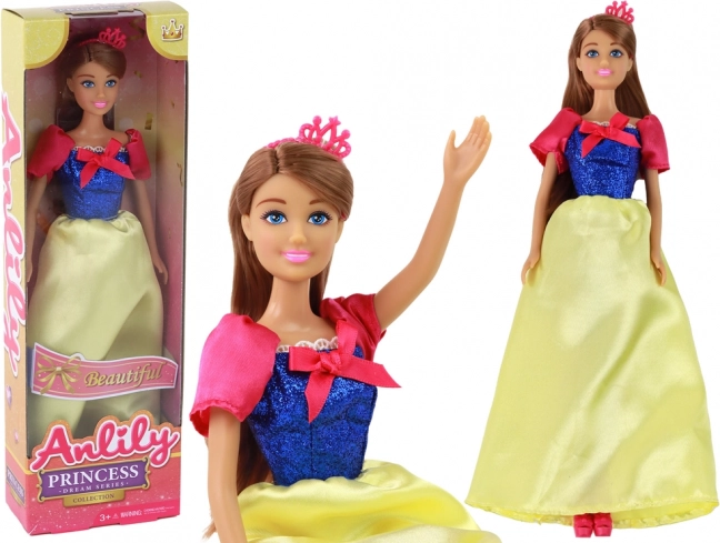 Poupée Anlily Princesse avec de longs cheveux foncés et une robe jaune