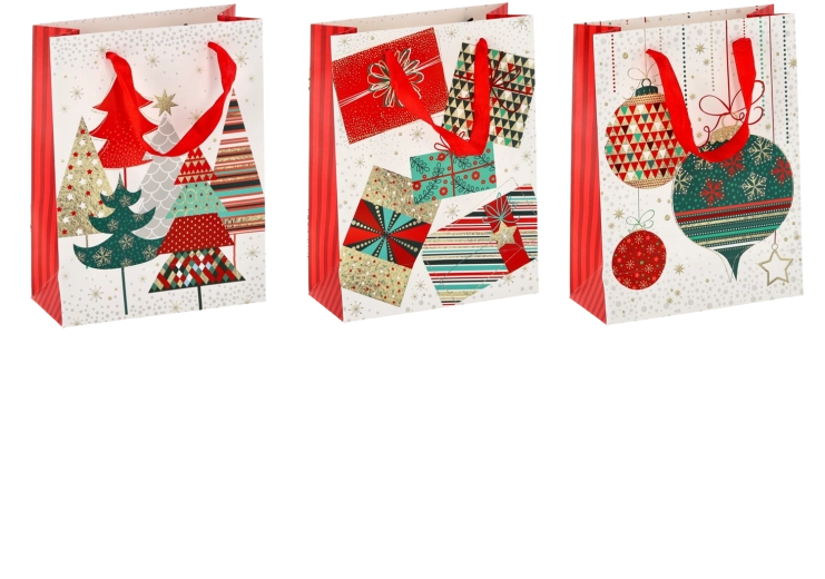Sac cadeau de Noël 18 × 24 × 8 cm, lot de 12 pièces