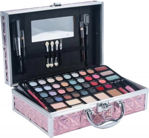 Trousse de maquillage rose de taille moyenne avec ensemble complet de maquillage