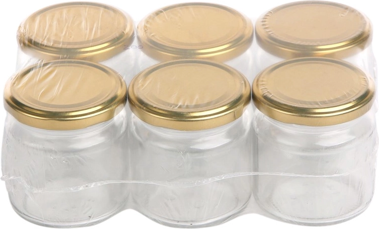 Lot de 6 bocaux en verre pour conserves 200 ml avec couvercles dorés 66 mm