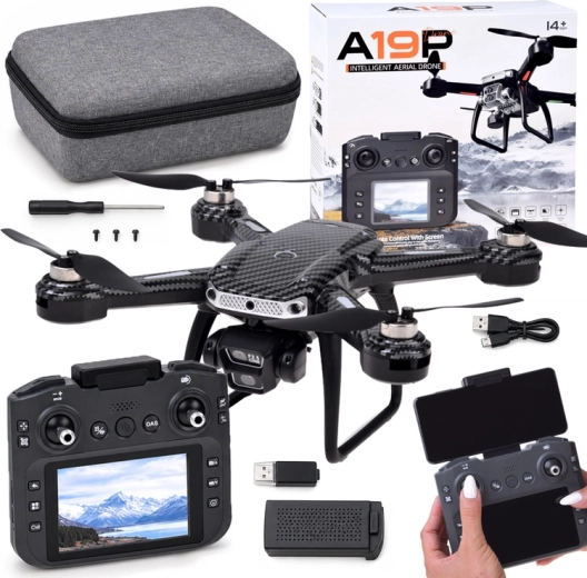 Drone RC A19P avec caméra HD, télécommande avec écran et évitement d’obstacles