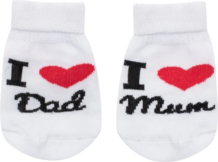 Chaussettes bébé en coton NEW BABY I love mum and dad – blanches