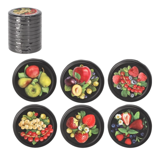 Lot de 10 couvercles pour bocaux de conservation fi 82 Owoce Mix noir mat clic
