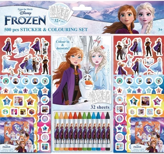 Set d’autocollants avec coloriages et crayons de cire La Reine des Neiges