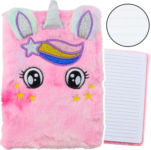 Carnet en peluche Licorne rose arc-en-ciel