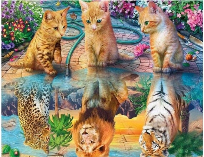 Broderie diamant (diamond painting) Reflet miroir – léopard, lion et tigre 40 × 30 cm