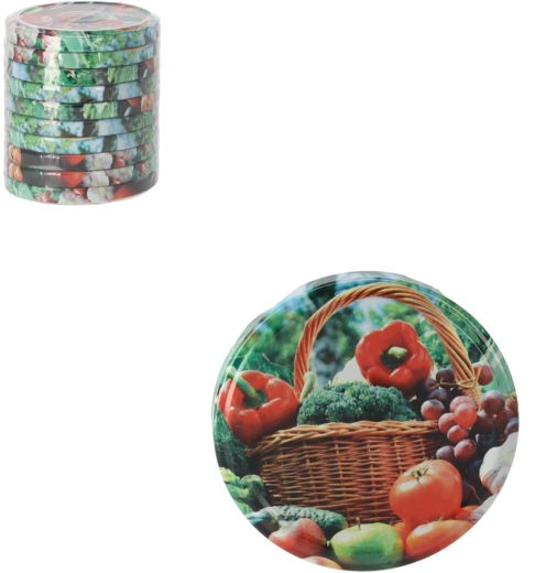 Lot de couvercles pour bocaux de conservation 82 mm avec motif légumes, 10 pièces