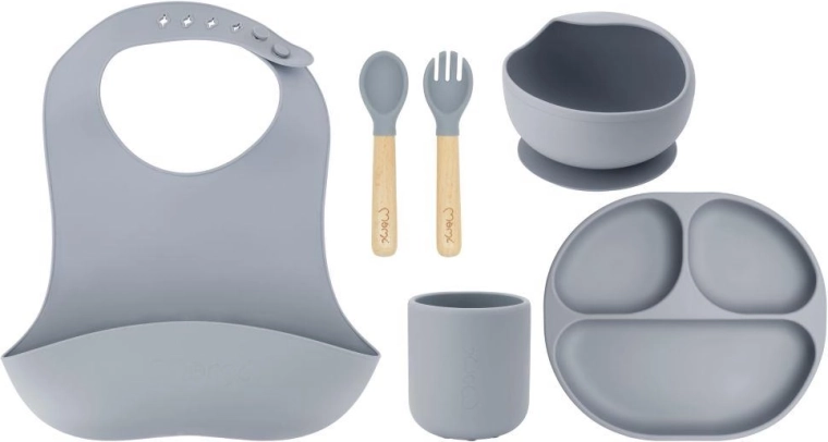 Set de repas en silicone pour enfants MoMi AMI en gris