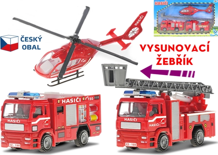 Ensemble de petites voitures de pompiers en métal CZ (3 pcs, 12–18 cm)