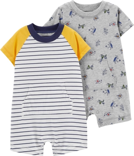 Carter’s combinaisons d’été en coton à manches courtes gris/vert pour garçon, lot de 2