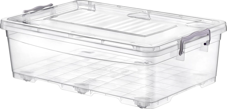 Boîte de rangement avec couvercle et roulettes 30 l transparente