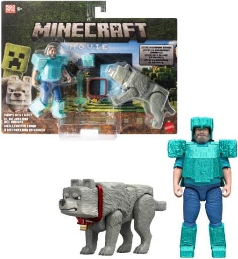 Figurines Minecraft Steve et loup – lot de 2