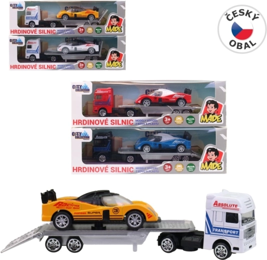 Transporteur de voitures avec voiture de course 18 cm