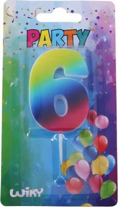 Bougie de fête chiffre 6 arc-en-ciel avec support