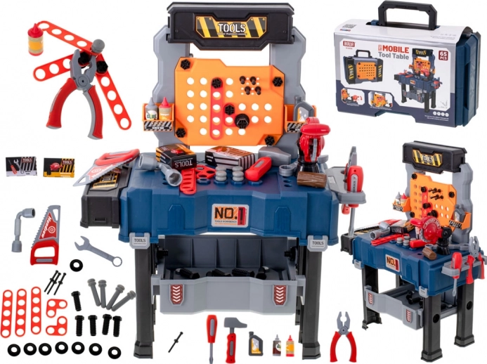 Table d’atelier pour enfants avec outils 65 pcs – valisette et établi
