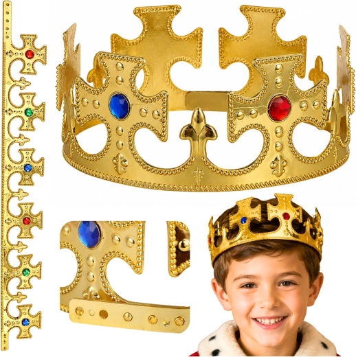 Couronne royale dorée réglable avec imitation de pierres précieuses (17–20 cm)