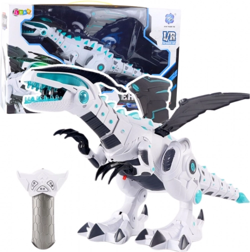 Dinosaure robot RC télécommandé avec lumières et sons – blanc