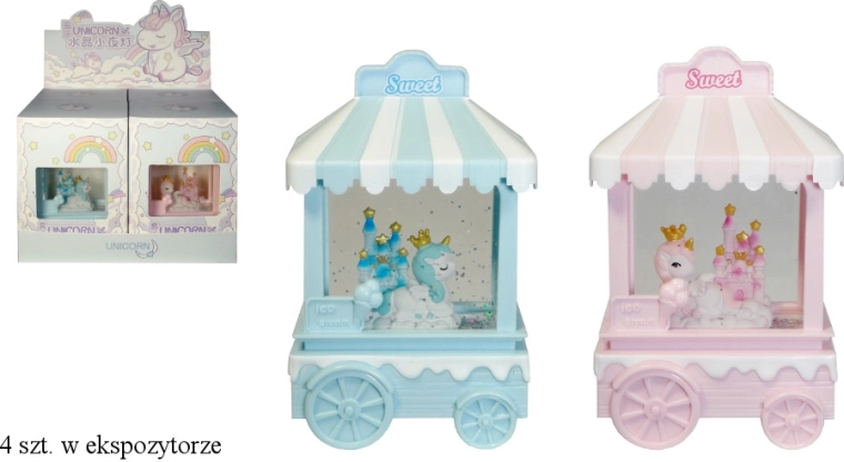 Lanterne à paillettes tourbillonnantes à piles – landau avec licorne