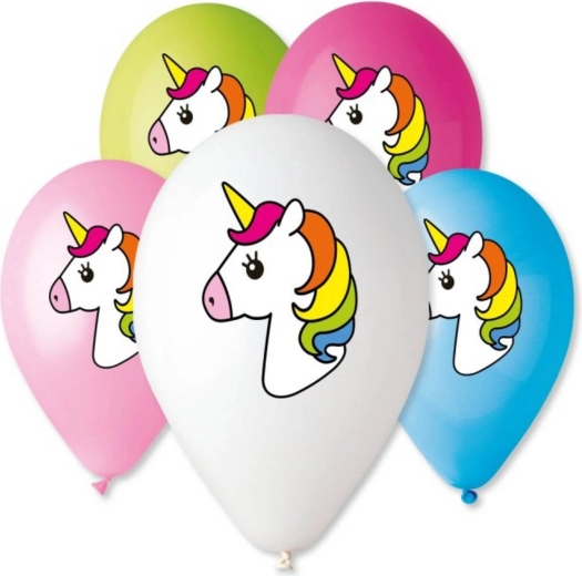 Ballon gonflable en latex Gemar avec impression licorne 32 cm couleurs pastel - 1 pièce