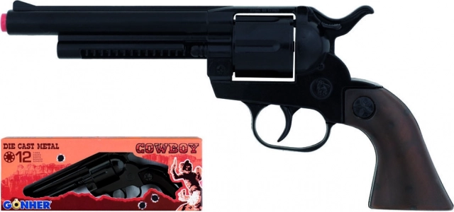 Revolver de cow-boy en métal noir, 12 coups