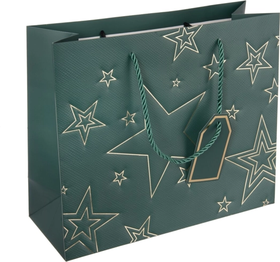 Sac cadeau en papier vert avec motif étoile 31 × 12 × 26 cm