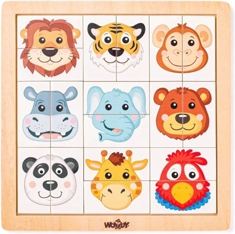 Puzzle en bois Woody avec têtes d’animaux exotiques, 18 pièces