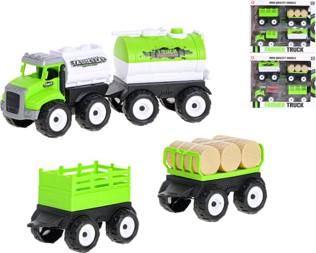 Ensemble de camion de ferme à friction avec trois remorques