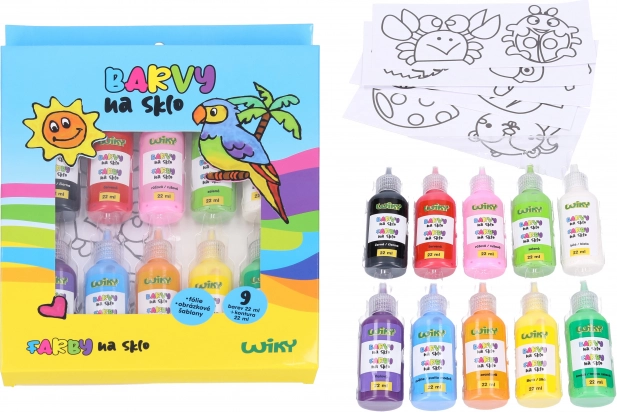 Peintures pour verre ensemble 9+1 incluant des pochoirs