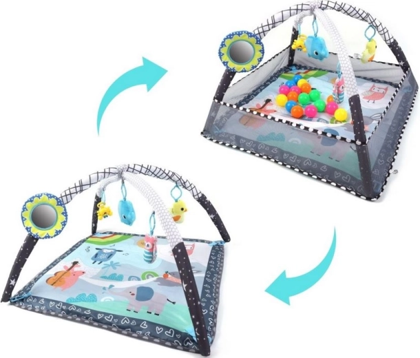 2-en-1 : tapis avec arceaux et parc sécurisé